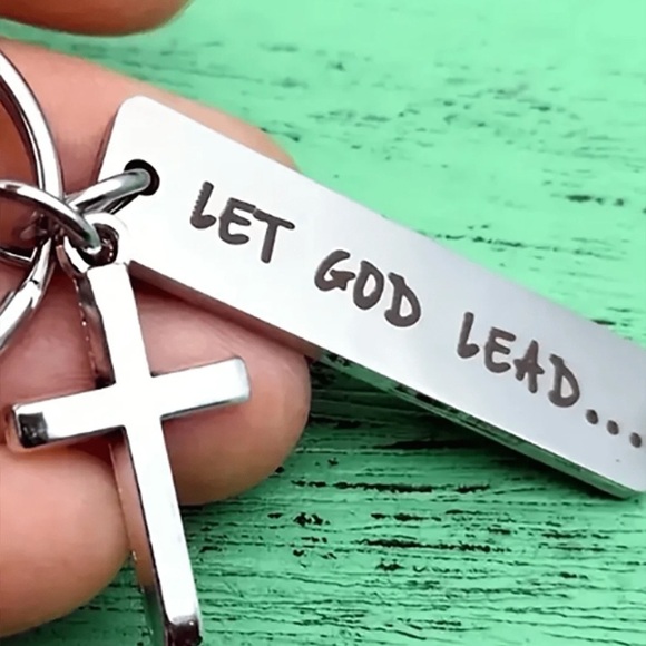 Let God Lead Keychain Silver Plated Charm Spiritual Gift - Picture 3 of 5